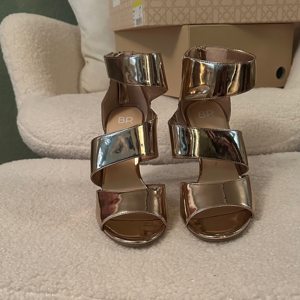 BP Shiny Rose Gold Strappy Heels